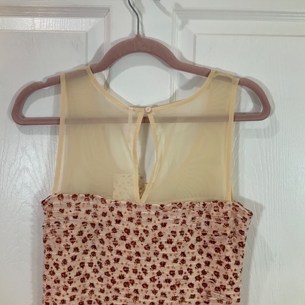Free People Mesh Floral Ruched Sleeveless Mini Dress Size Small - Picture 5 of 7